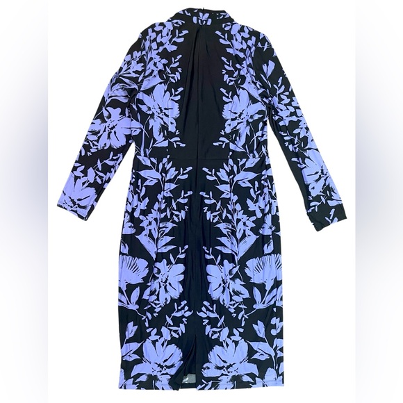 NEW Maggie London Elegant Purple Brown Long Sleeve High Neck Floral Dress 14 - Picture 3 of 11
